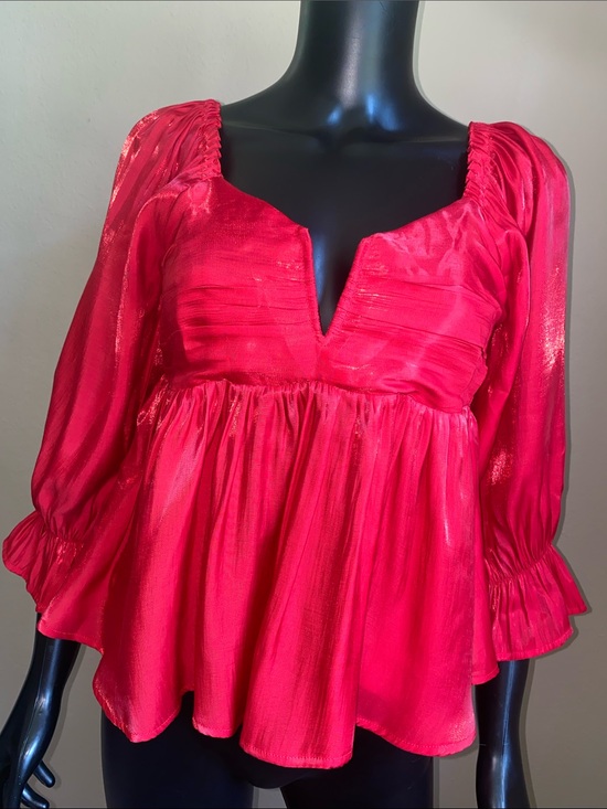 entro Tops - entro Red Peasant Blouse with Smocked Shoulders